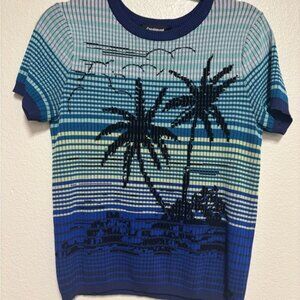 Desigual Knit Blue Striped Tropical Sweater